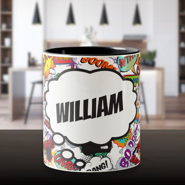 Roligt Personlig Namn Tecknad Bok Två-Tonad Mugg (Fun Personalized Name Comic Book Two-Tone Coffee Mug)