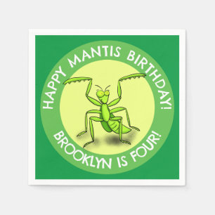 Roligt personlig som bönfaller mantis tecknad föde pappersservett