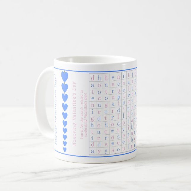 Roligt Personlig Valentines Ord Puzzle Rosa Blue Kaffemugg (Framsida vänster)