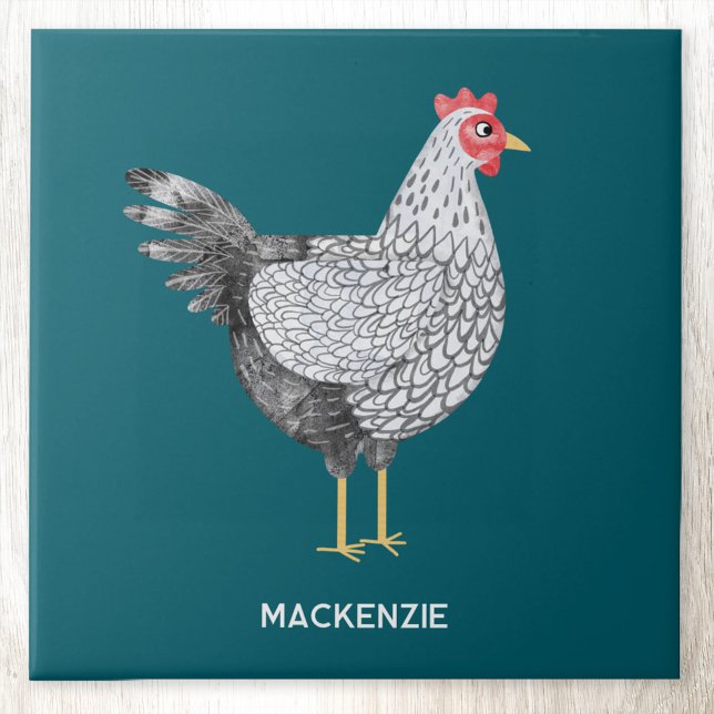 Roligt Personlig Watercolor Wyandotte Chicken Kakelplatta (Ceramic tile fun watercolor painting of a Wyandotte Chicken or hen personalized with custom text)