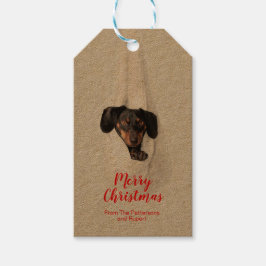 Roligt Pet Family Puppy Hund-julfoto Presentetikett