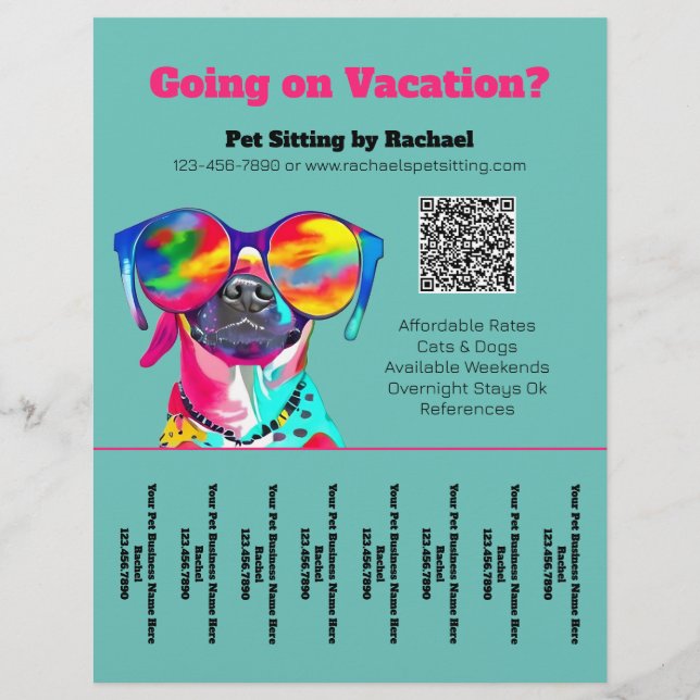 Roligt Pet Sitter Dog Walker Business Tear Lakan Reklamblad (Framsidan)