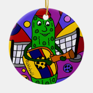 Roligt Pickleball abstrakt konstoriginal Julgransprydnad Keramik
