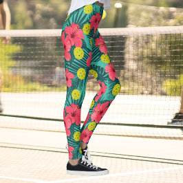Roligt Pickleball Tropical Hibiscus Flower Sports Leggings