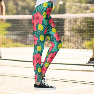 Roligt Pickleball Tropical Hibiscus Flower Sports Leggings