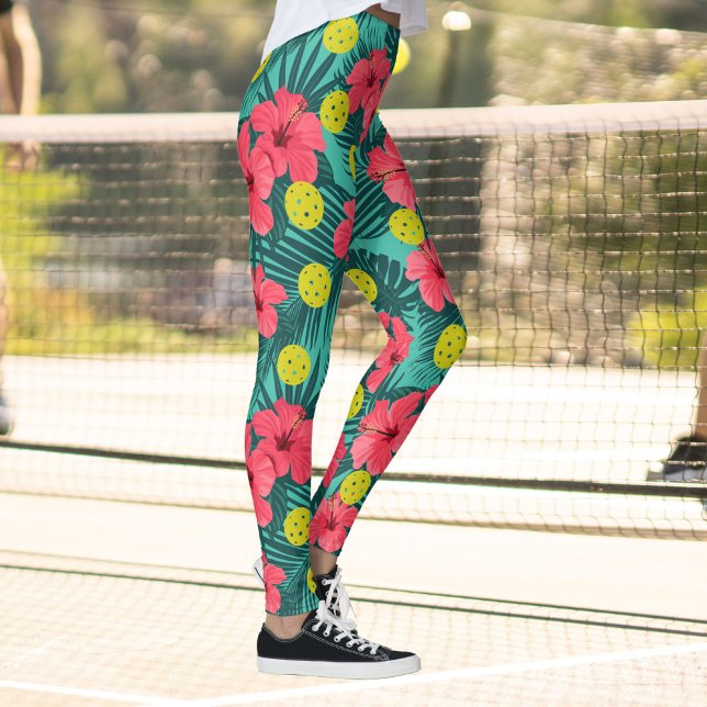 Roligt Pickleball Tropical Hibiscus Flower Sports Leggings (Skapare uppladdad)