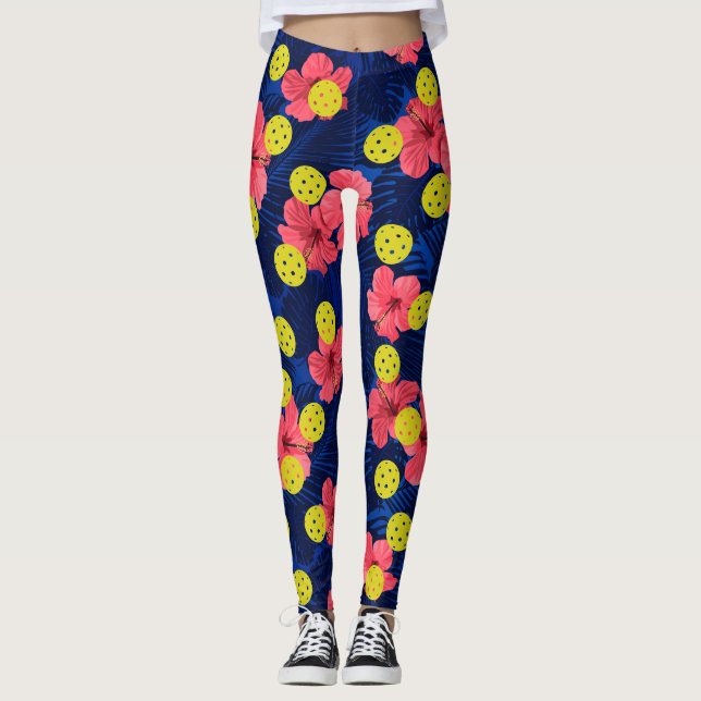 Roligt Pickleball Tropical Red Hibiscus Flower Spo Leggings (Framsida)