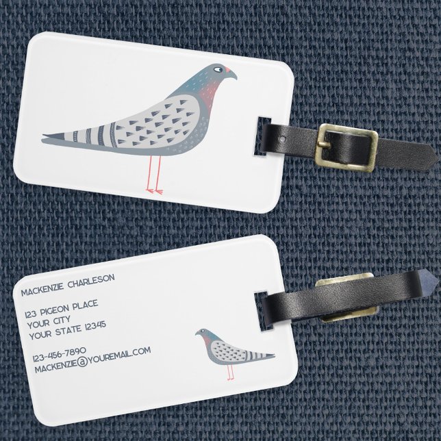 Roligt Pigeon Bagagebricka (Fun personalized pigeon luggage tag for bird lovers)