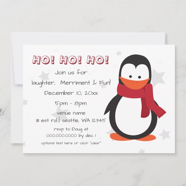 roligt Pingguin christmas-partiinbjudan Inbjudningar (Framsida)