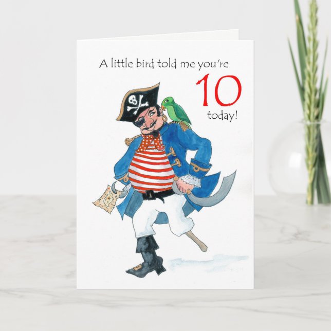 Roligt Pirat och Parrot 10:e födelsedagen Kort (Framsida)