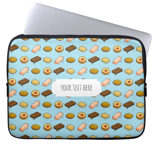 Roligt Pixel Art Biscuits & Cookies Mönster med te Laptop Sleeve (Framsidan)