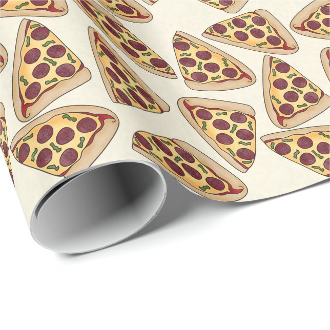 Roligt Pizza mönster omslagning papper Presentpapper (Rullad Hörn)