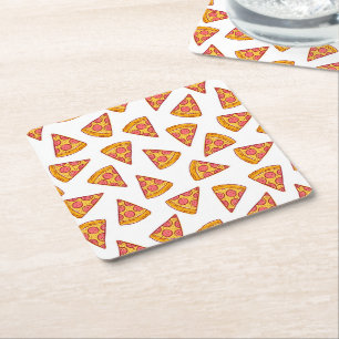Roligt Pizza Slice Mönster Underlägg Papper Kvadrat