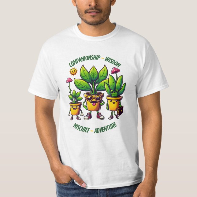 Roligt Plant Buddies: Assistans mellan Wisdom. T Shirt (Framsida)
