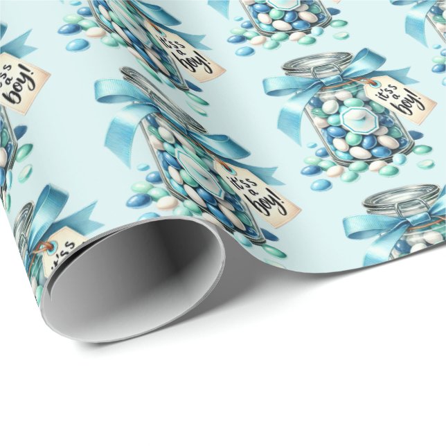 Roligt pojkars godis-buffé-babydusch presentpapper (Rullad Hörn)