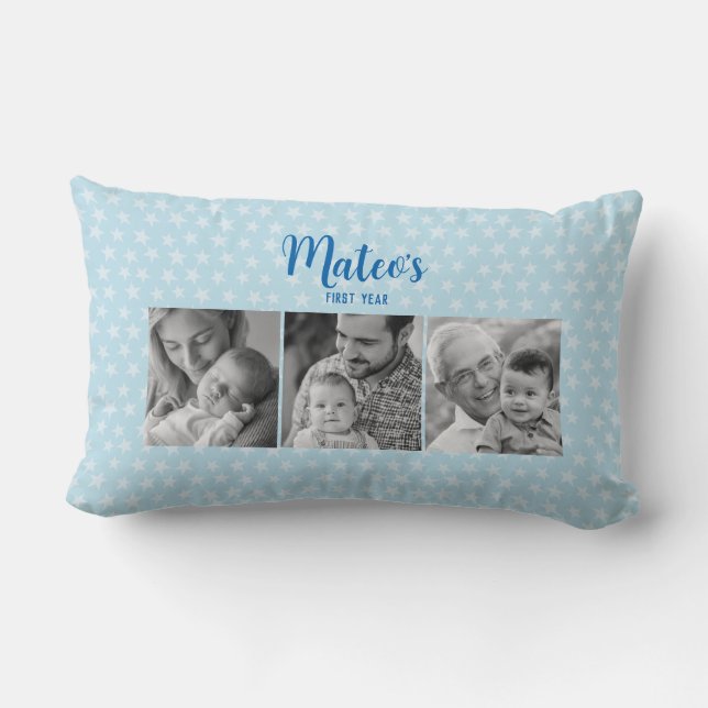 Roligt Pojke 3Photos Collage Personlig Gift Lumbarkudde (Baksida)