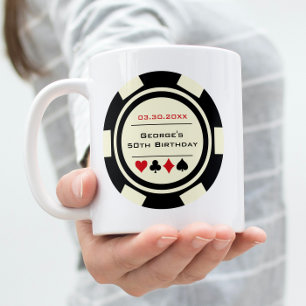 Roligt Poker Chip Black Benvit Casino Birthday Kaffemugg