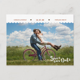 Roligt Polka dots Penselskript Foto Spara datum Meddelande Vykort