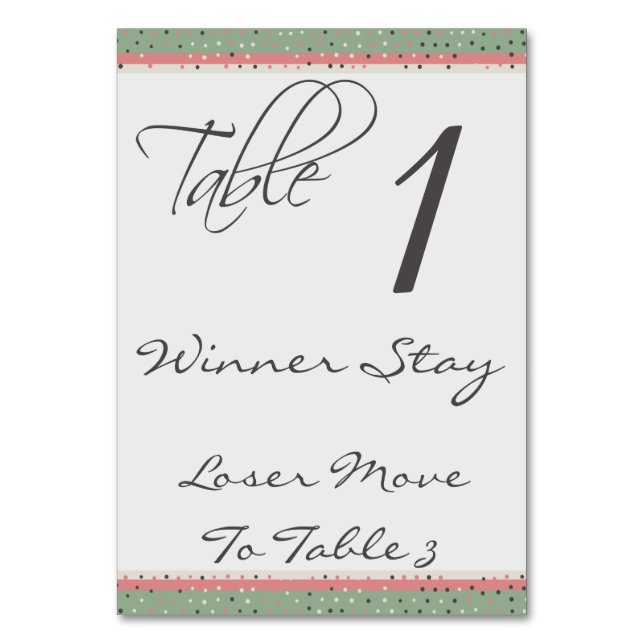Roligt Polka dots Snyggt Bunco Bord-kort nr 1 Bordsnummer (Framsidan)