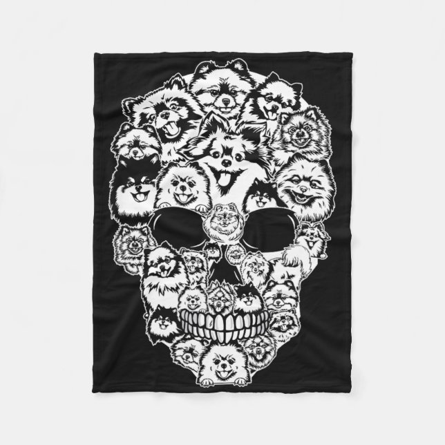 Roligt Pommern Skull Hund Skeleton Halloween Fleecefilt (Framsidan)