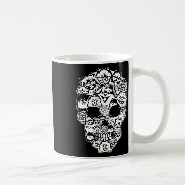 Roligt Pommern Skull Hund Skeleton Halloween Kaffemugg (Höger)