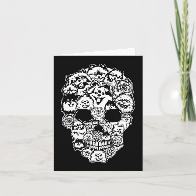 Roligt Pommern Skull Hund Skeleton Halloween Kort (Framsida)