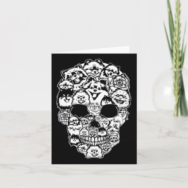 Roligt Pommern Skull Hund Skeleton Halloween Kort (Framsida)