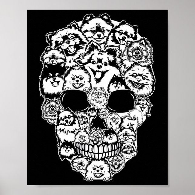 Roligt Pommern Skull Hund Skeleton Halloween Poster (Framsidan)