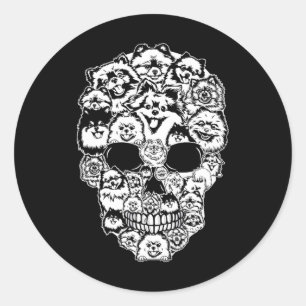 Roligt Pommern Skull Hund Skeleton Halloween Runt Klistermärke