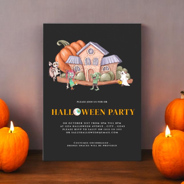 Roligt pooky house halloween costume party inbjudningar (kids halloween costume party invitation , fully ediatble and instant download available)