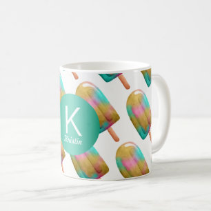 Roligt Popsicle Mönster med Monogram Kaffemugg