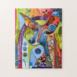 Roligt popup-art hund porträtt med ljusa färger. pussel