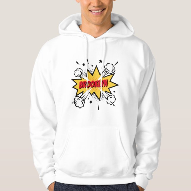 Roligt popup-logotyp för tecknad bok stil hoodie (Framsida)
