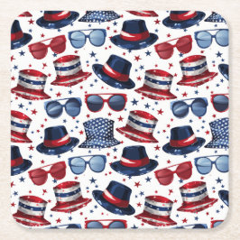 Roligt Preppy 4 juli Rött vitt blått Underlägg Papper Kvadrat
