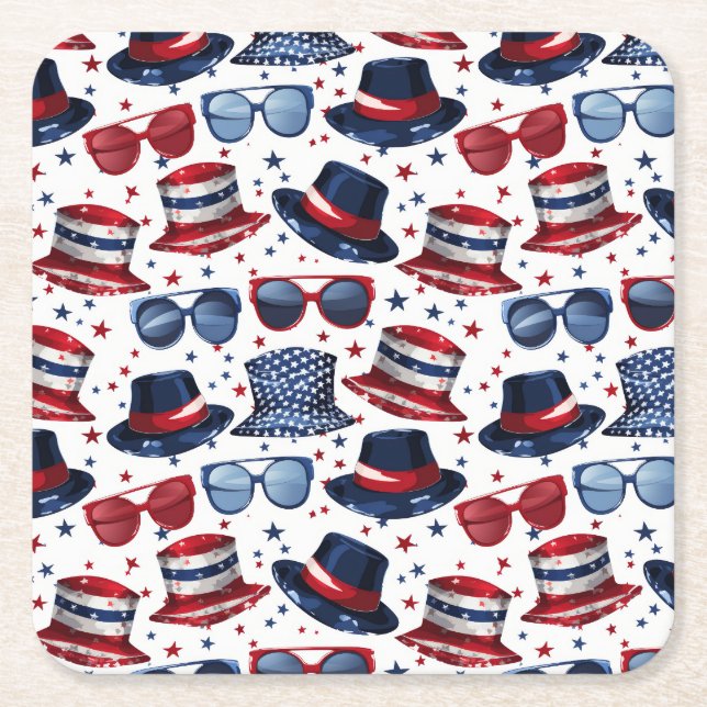 Roligt Preppy 4 juli Rött vitt blått Underlägg Papper Kvadrat (Framsidan)