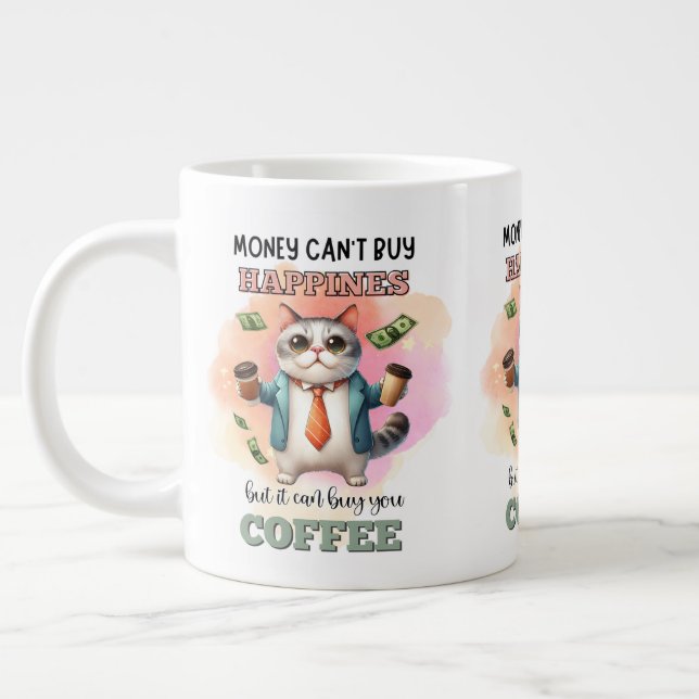 Roligt present till kattälskare - Pengar kan inte  Jumbo Mugg (Vänster)