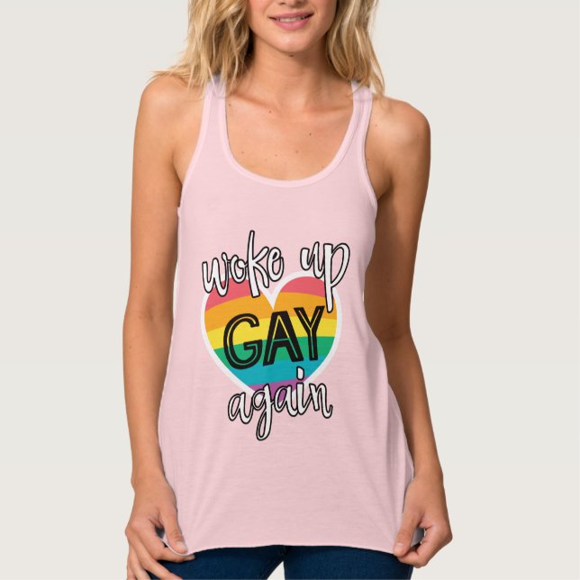 Roligt pride månad lgbt vaknade upp igen linne med racerback  (Framsida)