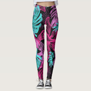 Roligt Psychedelic och Glowing Neon Löv Leggings