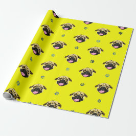 Roligt Pug-ansikte Presentpapper Gult