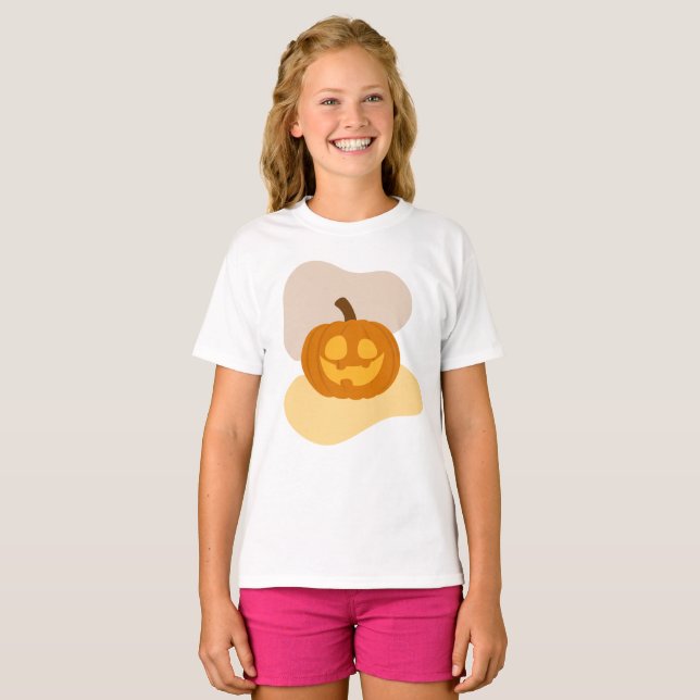 Roligt Pumpkin & Abstrakt Blob Shape Halloween Gir T Shirt (Hel framsida)