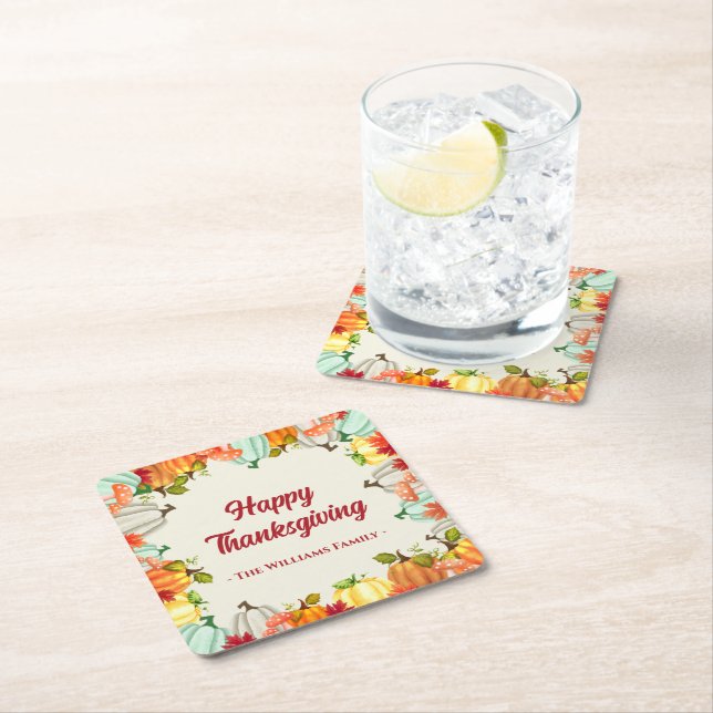 Roligt Pumpkin Thanksgiving Middag Underlägg Papper Kvadrat (Insitu)