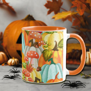 Roligt Pumpkins svampar och Höst löv Mugg