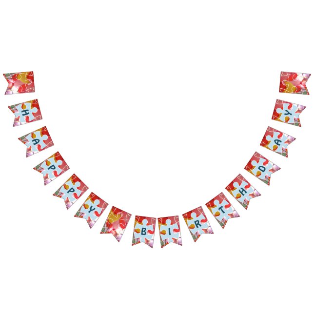 Roligt Puzzle Balloon Grattis på födelsedagen Vimplar (Alla)