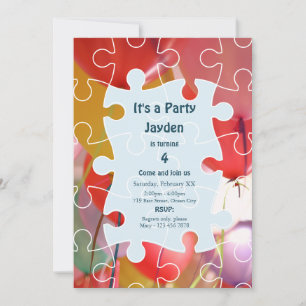 Roligt Puzzle Balloon Thmet Birthday Inbjudningar