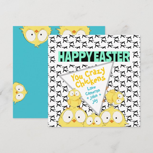 Roligt Quirky Glad påsk Din galna Chickens | Julkort (Fram/baksida)