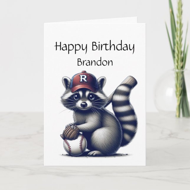Roligt Raccoon Anpassningsbar Baseball Birthday An Kort (Framsida)