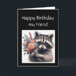 Roligt Raccoon Friend Birthday Flowers Kort<br><div class="desc">ett födelsedagskort för din bästa roligt</div>