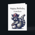 Roligt Raccoon Grandson Baseball Birthday Animal Kort<br><div class="desc">Roligt Raccoon Grandson Baseball Birthday Animal</div>