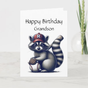 Roligt Raccoon Grandson Baseball Birthday Animal Kort