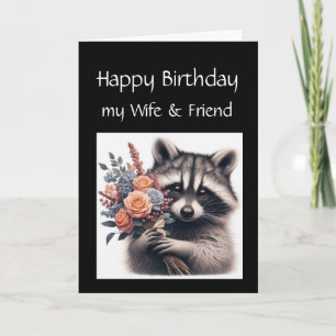 Roligt Raccoon Maka Kärlek Birthday Flowers Kort